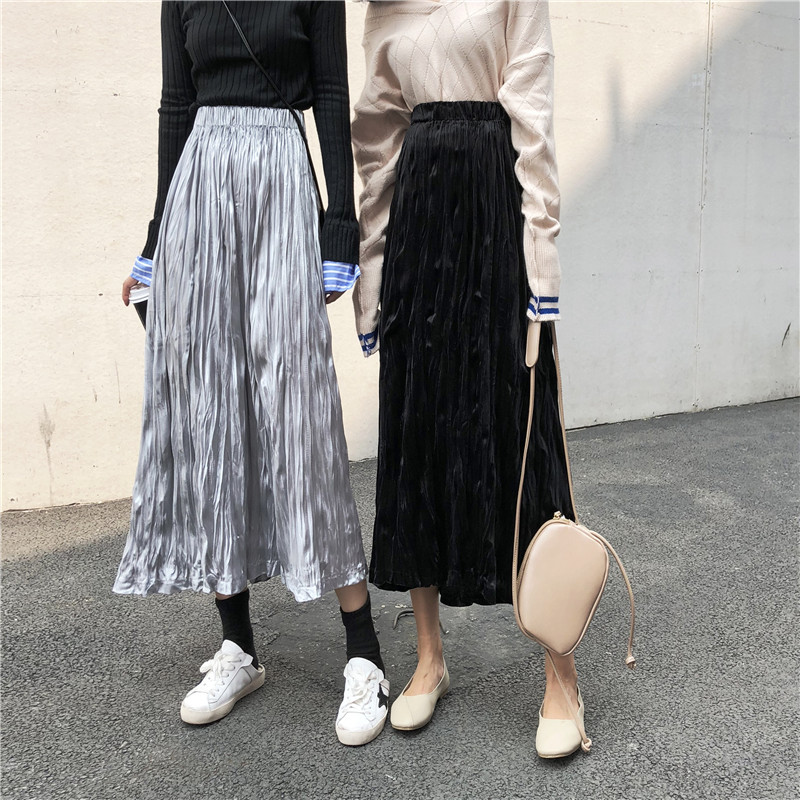 秋冬季2018新款韓版顯瘦港味時尚ins超火半身長裙女高腰寬松a字裙