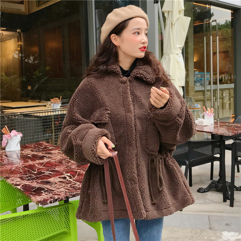 2018秋冬新款韓版時尚百搭氣質收腰chic羊羔毛加厚棉服外套女學生